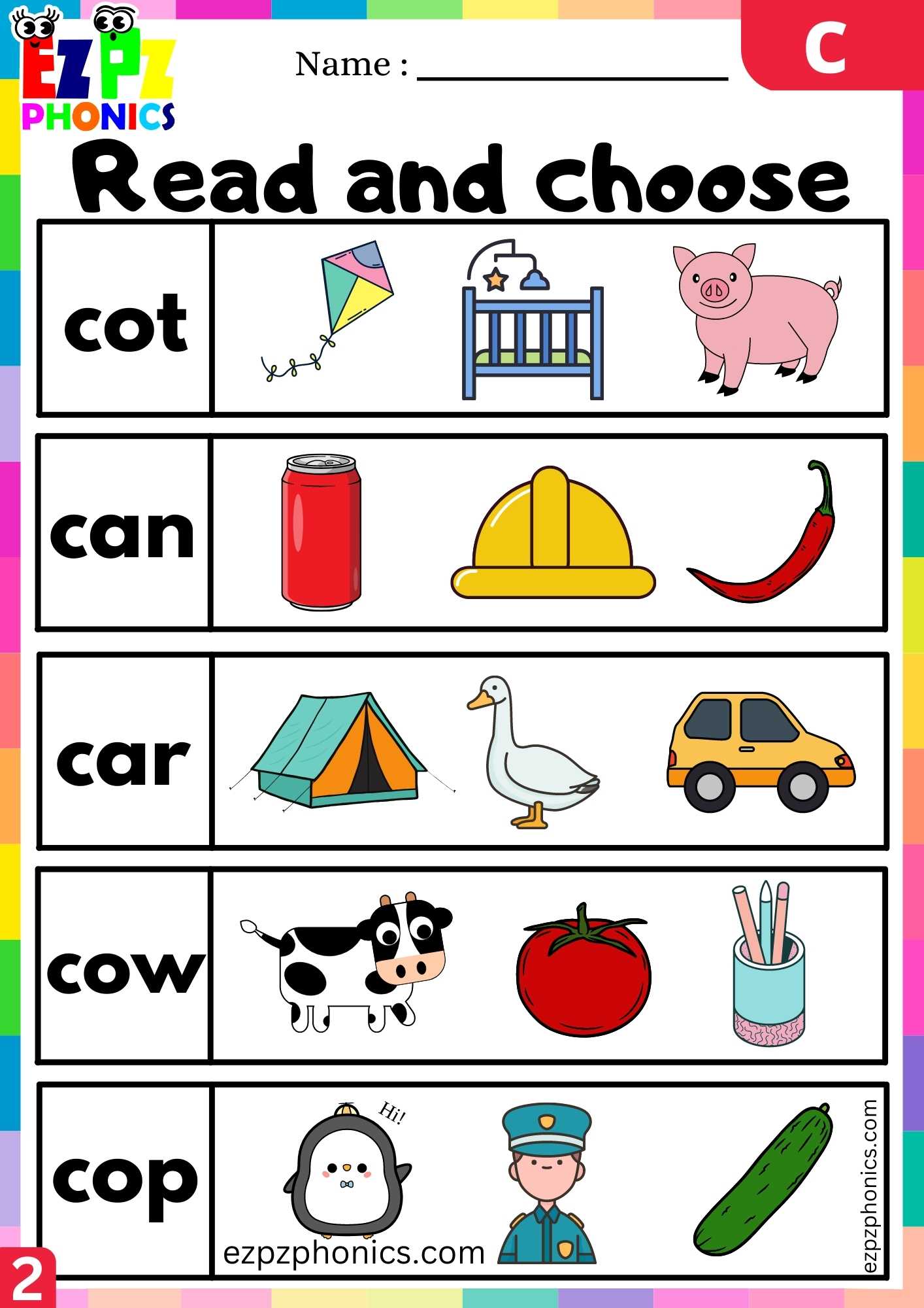 Group2 Letter C Read And Choose Beginning Sounds Worksheet